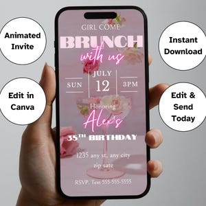 Invitación linda para un brunch, mensaje de texto para un brunch de chicas, invitación editable para un brunch, invitación rosa para una fiesta de brunch, ideas para el día de las chicas