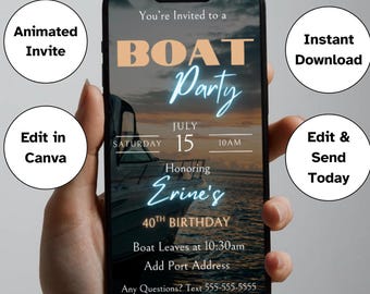 Invito per festa in barca, invito animato per crociera in yacht, invito per vela, invito tramite SMS, invito di compleanno per festa in spiaggia in yacht, festa estiva in barca
