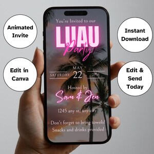 Editable Luau Party Evite, Summer Bash Digital Invitation, Summer Birthday Pool Party Evite, Summer Splash Invite, Hawaii Theme Party Evite