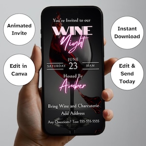 Editable Girls Wine Night In Invite | Busy Bestie Catch Up Template | Cozy Wine & Pajamas Night Digital Invitation | Girls Night Itinerary