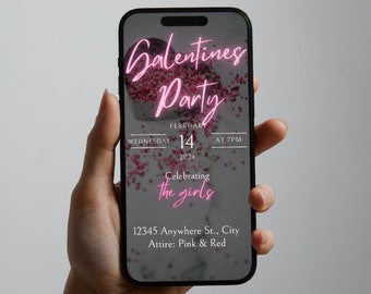 Galentines Invitation, Digital Galentine Party Invitation, Valentine's Avoid Pink Neon, Girl Valentines Day Invitation, Editable Invitation