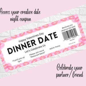 Valentines Day Gift, Valentines Day Dinner Date Night Coupon, Cute Dinner Date coupon for Couples, Love Coupon