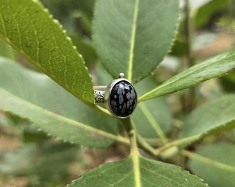 Snowflake Obsidian & Sterling Silver Handmade Ring