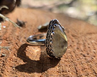 Golden Rutile/Rutilated Quartz & Sterling Silver Handmade Ring
