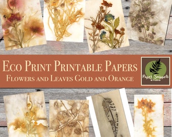 Art Journal Printables - Eco Print Digital Papers - Scrapbooking Papers - Floral Eco Dyed Printables - Leaf Dyed Papers - Collage Papers
