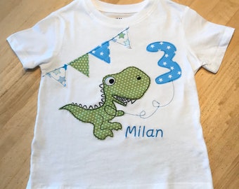 Geburtstagsshirt Dino Dinosaurier mit Wunschname und Zahl Langarm oder Kurzarm