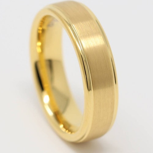 Yellow Gold Tungsten Ring Mens Wedding Band 8mm - Etsy