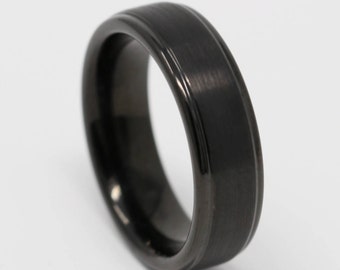 6MM Black Tungsten Wedding Band, Satin Finish Center, FREE ENGRAVING,  Comfort Fit, Black Mens Ring, Promise Ring, Wedding Band, SIze 7-13