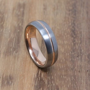 Silver & Rose Gold 6mm Tungsten Wedding Band, Mens Wedding Band, Two Tone Traditional Wedding Band, Comfort Fit, Free Engraving