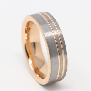Gorgeous Silver & Rose Gold Tungsten Mens Wedding Band, 6MM Width, Tungsten Carbide, Unique Wedding Ring, Comfort Fit, Sizes 6-13,
