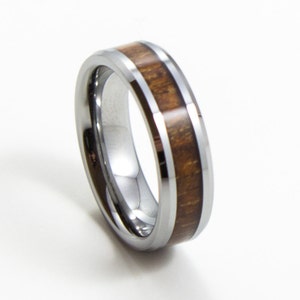 Elegant Koa Wood, Thin Men's Wedding Band, 6MM, Men's Ring, Tungsten Carbide Ring, Wood Inlay, Sizes 5-13 image 1