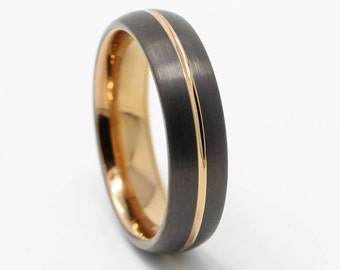 Gunmetal Rose Gold Tungsten Wedding Band, Comfort Fit, 6MM Width, Anniversary Gift, Black Rose Gold Mens Wedding Ring, Sizes 6-14