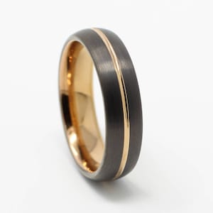 Gunmetal Rose Gold Tungsten Wedding Band, Comfort Fit, 6MM Width, Anniversary Gift, Black Rose Gold Mens Wedding Ring, Sizes 6-14 image 1