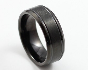 Black Tungsten Men's Wedding Band, Engagement Ring, Brushed Pattern, Free Engraving, Comfort Fit, Sizes 7-13