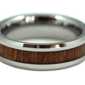 Elegant Koa Wood, Thin Men's Wedding Band, 6MM, Men's Ring, Tungsten Carbide Ring, Wood Inlay, Sizes 5-13 image 2