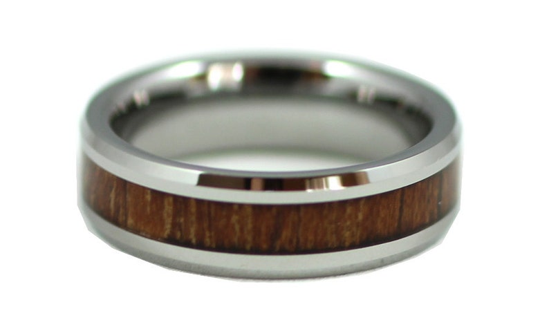 Elegant Koa Wood, Thin Men's Wedding Band, 6MM, Men's Ring, Tungsten Carbide Ring, Wood Inlay, Sizes 5-13 image 2