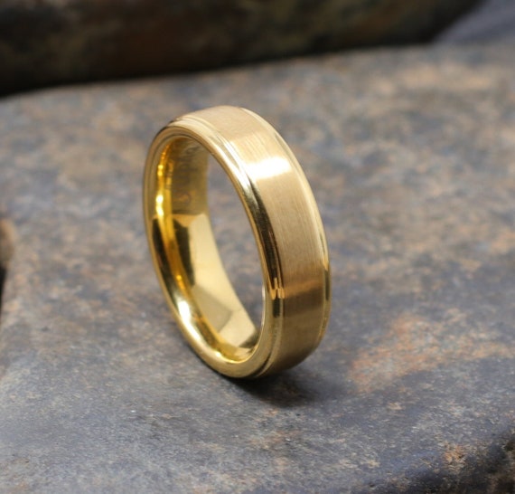 6MM Gold Plated Tungsten Wedding Band, Satin Finish, Free