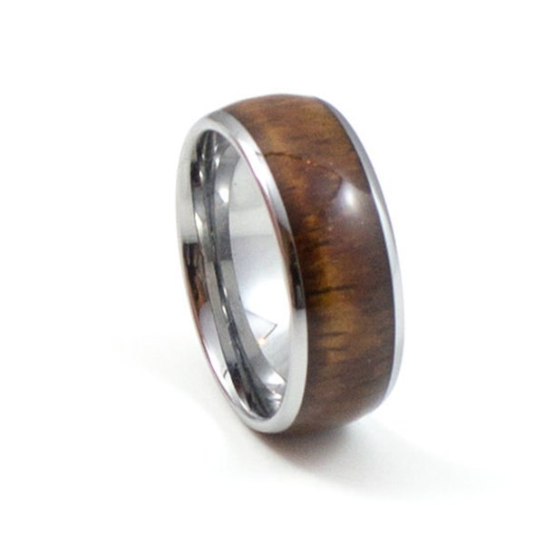 Hawaiian Koa Wood Men's Wedding Band, 8MM, Men's Ring, Tungsten Carbide Ring, Lightweight, Comfort Fit