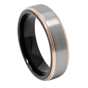 Silver & Rose Gold 6MM Men's Wedding Band, Tungsten Carbide Ring, Comfort Fit Design, Free Engraving, US Size 6-13