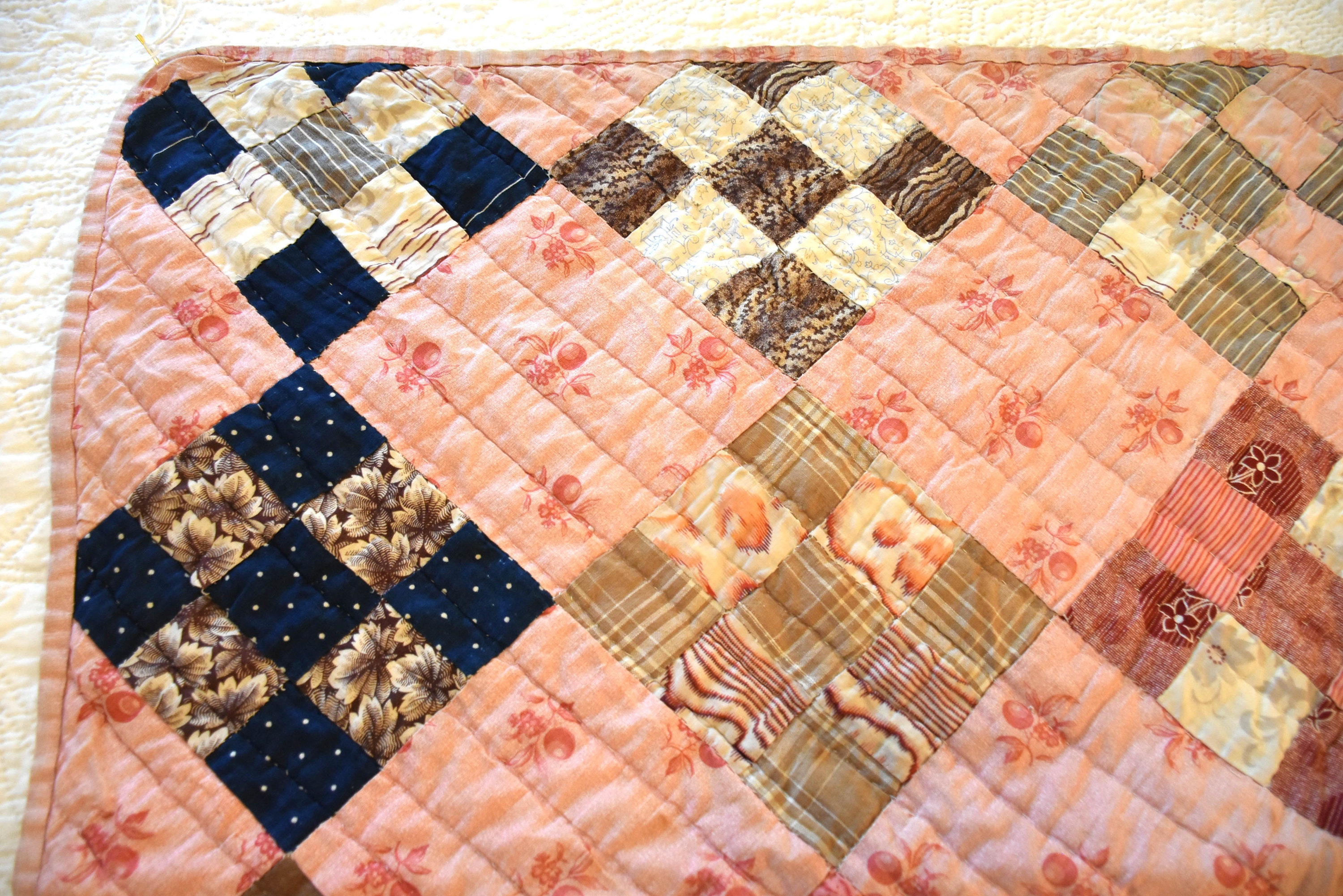 Antique Crib Quilt Nine Patch in Pinks Indigo Florals and Etsy