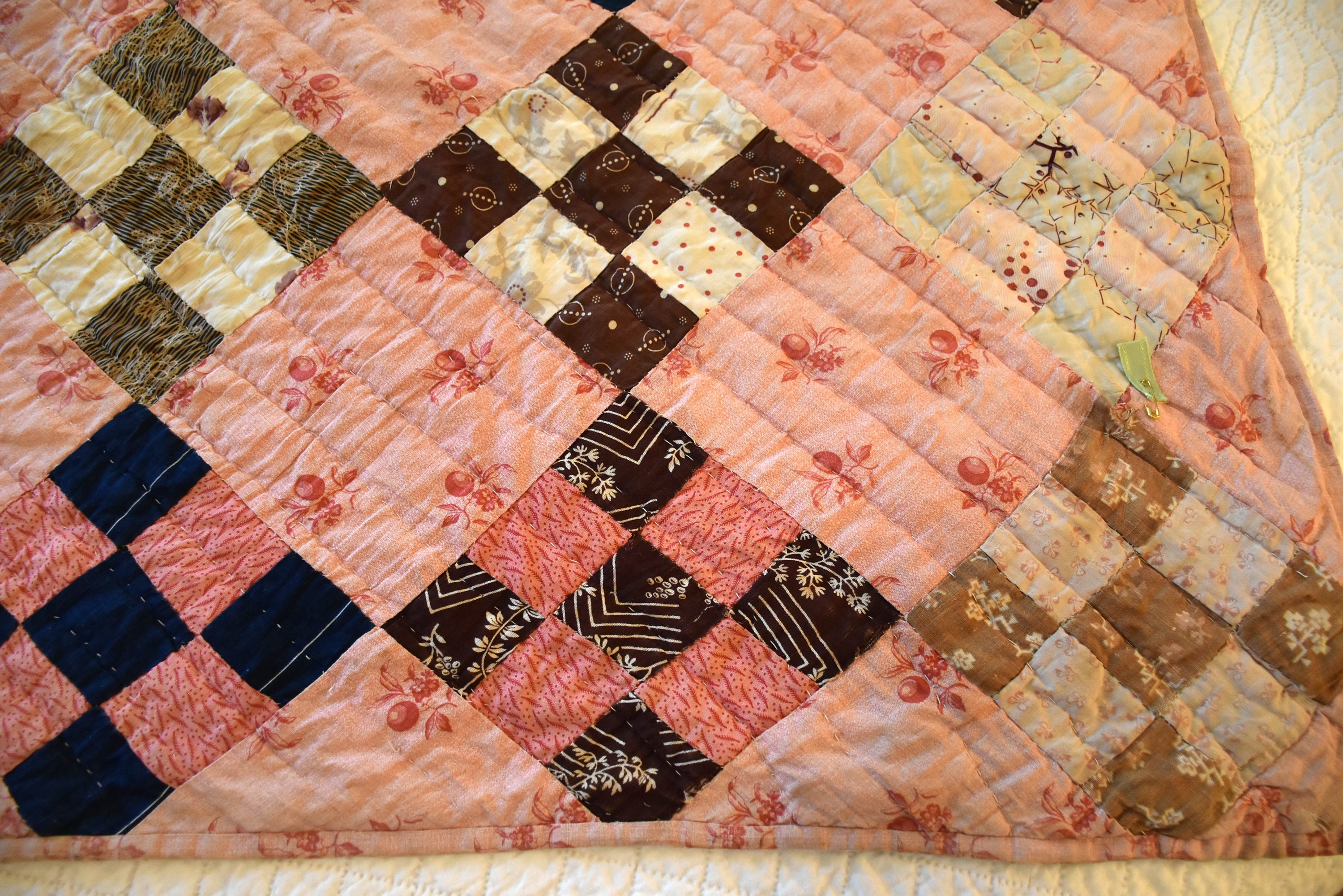 Antique Crib Quilt Nine Patch in Pinks Indigo Florals and Etsy