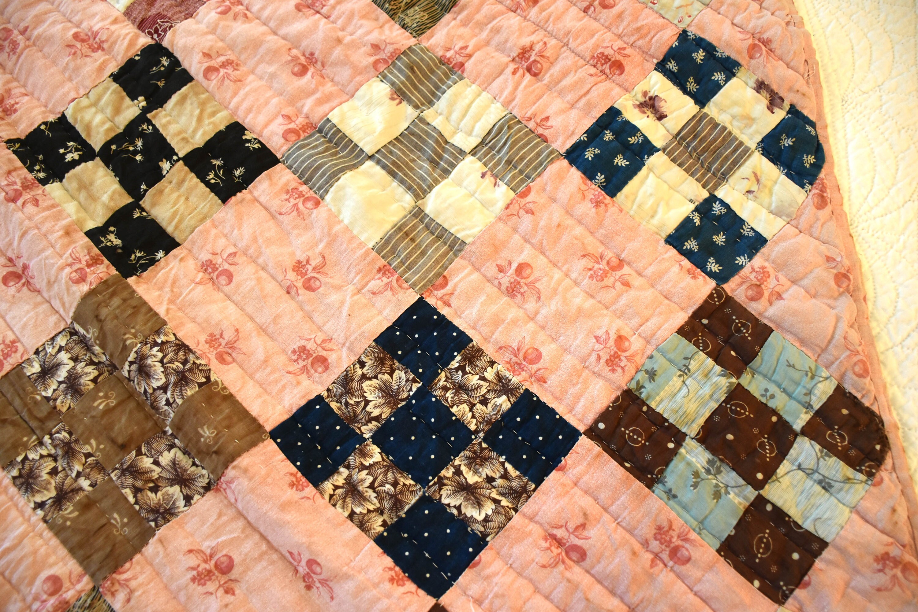 Antique Crib Quilt Nine Patch in Pinks Indigo Florals and Etsy