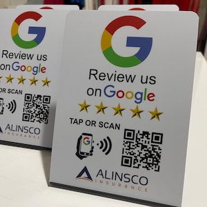 Espositore A5 per recensioni Google con il tuo logo, con NFC e codice QR della tua pagina di recensioni Google!! OFFERTA LIMITATA!! Ogni espositore è dotato di una scheda NFC gratuita!!
