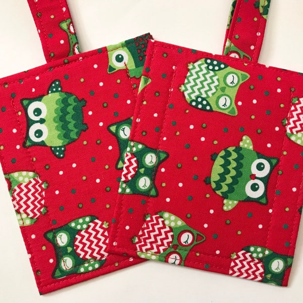 Handmade Christmas Owls Red Green Polka Dot Chevron Luggage/Stroller/ID/Backpack/Purse/Gift/Bag Tags