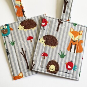 Handmade Woodland Creature Fox Raccoon Bear Owl Gray Stripe Luggage/Stroller/ID/Backpack/Purse/Gift/Bag Tags