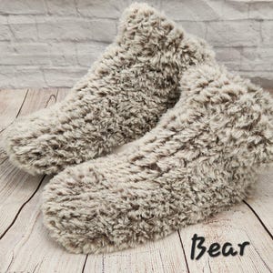 Knit Slipper Socks - Faux Fur - Super soft! Bear (teddy bear brown) - Great gift for a holiday or birthday gift! Women's slipper socks image 1