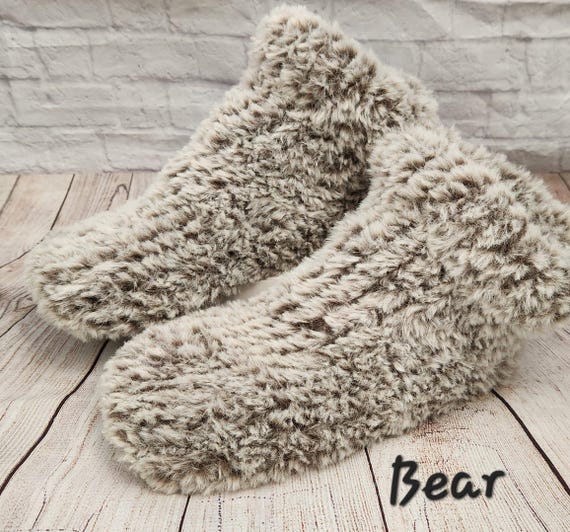 Knit Slipper Socks - Faux Fur - Super soft! Bear (teddy bear brown)  - Great gift for a holiday or birthday gift! Women's slipper socks