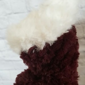 Mini Stocking Ornament - Loom knit in super soft faux fur yarn this mini stocking is great to fill with a gift card and candy, perfect gift