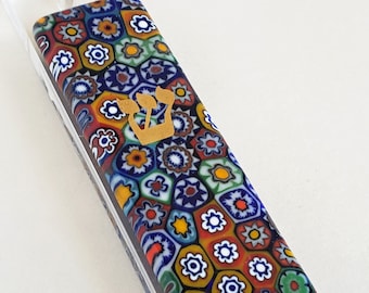 Murano Glass Mezuzah, 5&quot; Millefiori Case for Door, Housewarming Judaica Gift, Jewish Art, Multicolored Italian, Brand New
