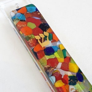 Murano Glass Mezuzah, 5&quot; Case Holder for Door, Housewarming Judaica Gift, Multicolor Jewish Home Decor Art, Brand New