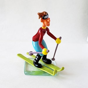 Skier Gift Figurine Murano Glass Art Sculpture Ski Mask Handmade Skier Art Brand New Made in Italy