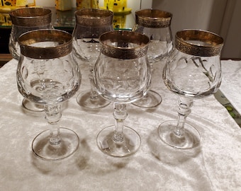 Murano Glass Wine Glasses Set of 6, Gold Rimmed Goblet, Shabbat Gift, Yom Tov, Made in Italy, Brand New