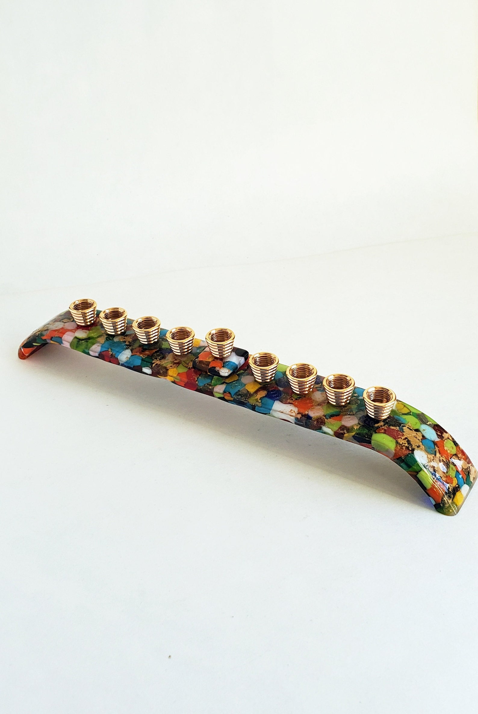 Murano Glass Menorah Multicolor, Hanukkah Decor, Italian Handmade Candle Holder, Judaica Art, Jewish Gift for Chanukah, Brand New