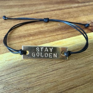 Stay Golden Huntrix Bracelet – K-Pop Fan Jewelry, Hand Stamped Adjustable Cord Bracelet, Concert & Fandom Gift, Golden Music Bracelet