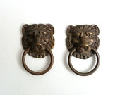 2 pcs Solid Brass Lion Head Drawer Pulls / Knobs / Handles / Grips
