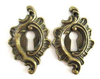 Set of 2 Vintage Brass Plated Keyhole Covers, Escutcheon #70CG10K4