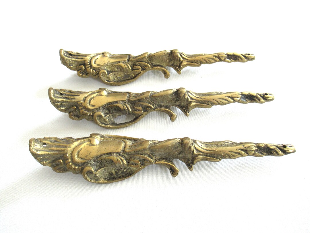 A Set of 3 Antique Brass Ornaments / Corners. Authentic Antique Hardware, Embellishment