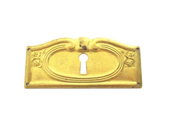 Vintage Brass Keyhole cover, Stamped Escutcheon, keyhole plate. #904G13K6