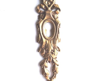 Antique brass keyhole cover, escutcheon, key hole plate. Restoration hardware.