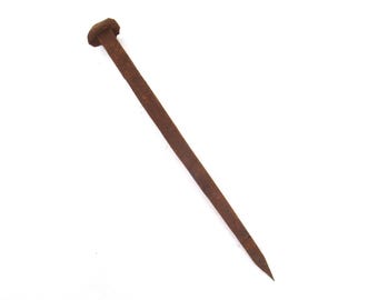 Large Hand Forged Rose Head Nail: Authentic Rusty Iron Spike