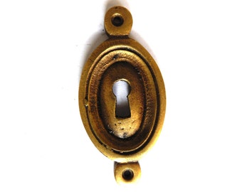 1 (ONE) Oval Keyhole cover, Antique brass escutcheon, key hole frame, plate. #6A6G82KE