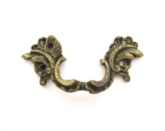 Small brass drawer handle - ornate brass drawer pull - cabinet pull. #908G28K21