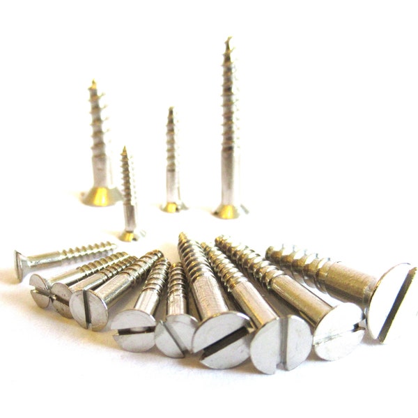 Flat Head Brass Nickel Plated antique Screws 10 pcs. Old Nickel on brass slotted wood screws. #7D3G4K1