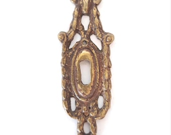 Brass ornate keyhole cover, escutcheon. Victorian style restoration hardware.