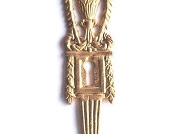 Antique Keyhole cover, escutcheon, Ornate brass keyhole frame, Victorian style.