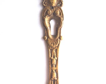 Antique brass keyhole cover, escutcheon, key hole plate. Restoration hardware.